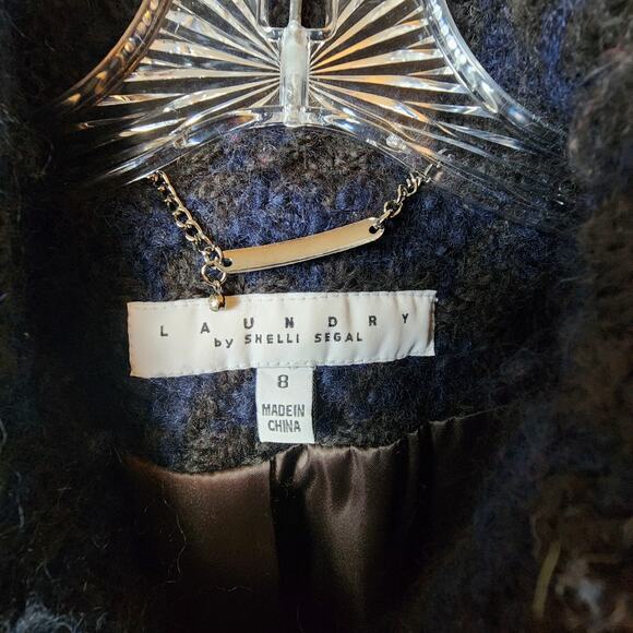 Laundry by Shelli Segal Wool Pea Coat Belted Women Size 8 Blue-Black - Picture 11 of 12